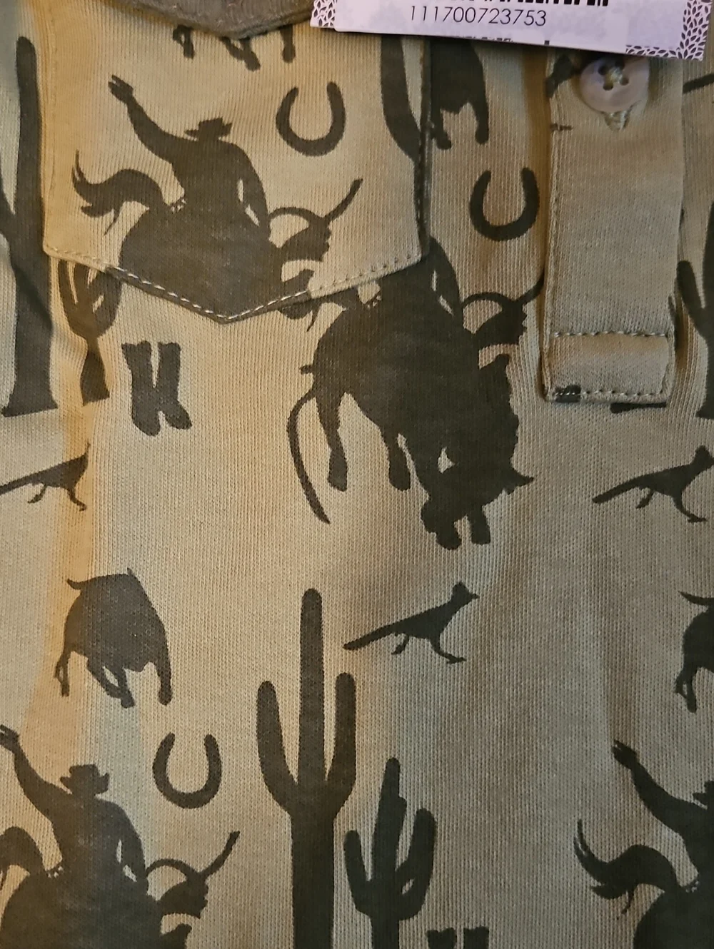 NWT Kate Quinn Olive Cowboy Shortie Romper 12-18M Organic Cotton Western Rodeo